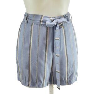 MADISON Women's Striped Rayon Shorts Belted Pockets Light Blue Size 6 Average